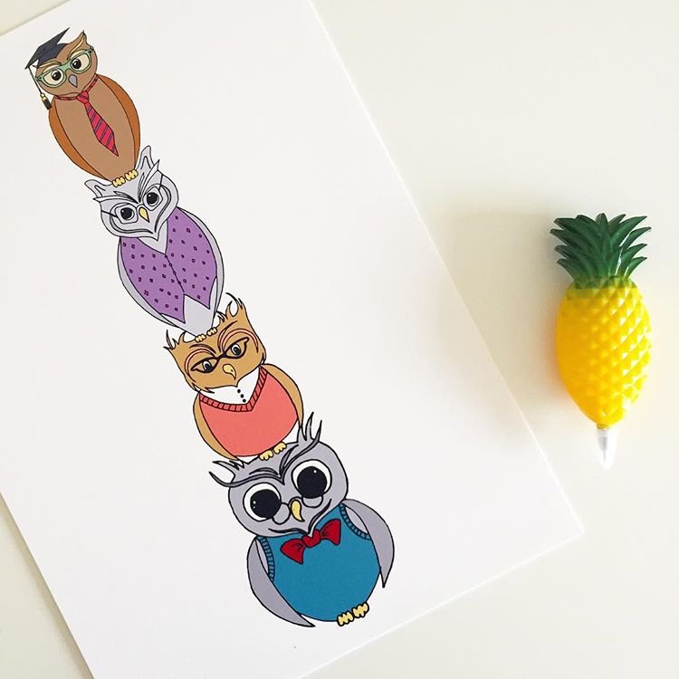 HelloSidneyJane's tweet photo. Sometimes two heads are better than one, or three or four! #kidsroomart #owlprint #childrenswallart #illustration https://t.co/vNbZRAu6tD