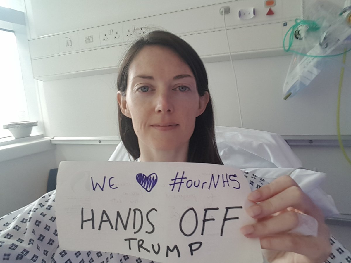 Usually an NHS doctor today an NHS patient
Would 100% be at #TrumpProtests today but instead receiving AMAZING care in #ourNHS
We all need healthcare
We all deserve it as human beings
And we must fight against its break up &amp; privatisation
Hands off Trump!
People before profit!