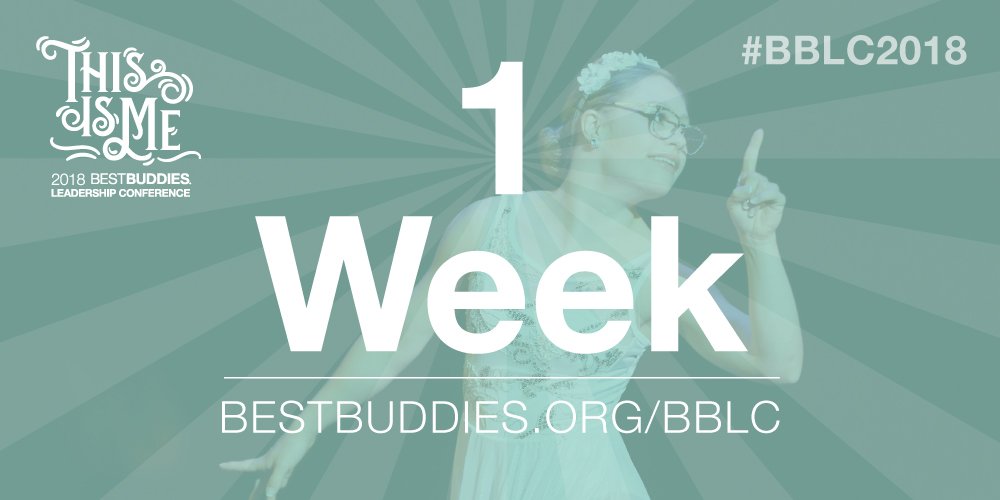 The countdown begins! ONE WEEK until #BBLC2018 😎

2200+ Students Leaders from 50+ Countries
350+ Best Buddies Staff
100+ Volunteers
30+ Guest Speakers

ALL in support of social inclusion in our communities through <a href="/bestbuddies/">Best Buddies</a>. We can't wait to welcome you to <a href="/IUBloomington/">IU Bloomington</a>!