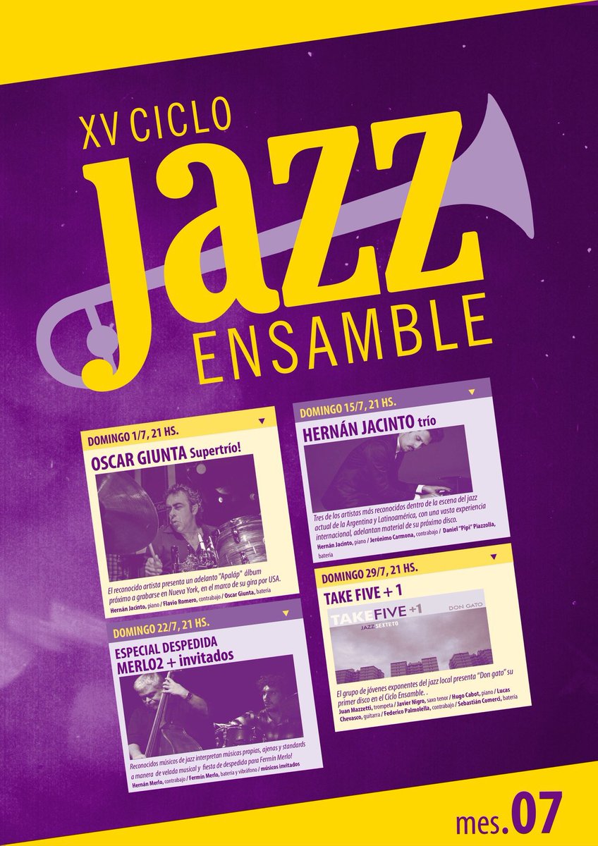 JazzBTEnsamble's tweet photo. Programación #JAZZ Julio 2018! https://t.co/Y2Xf4SxFzV