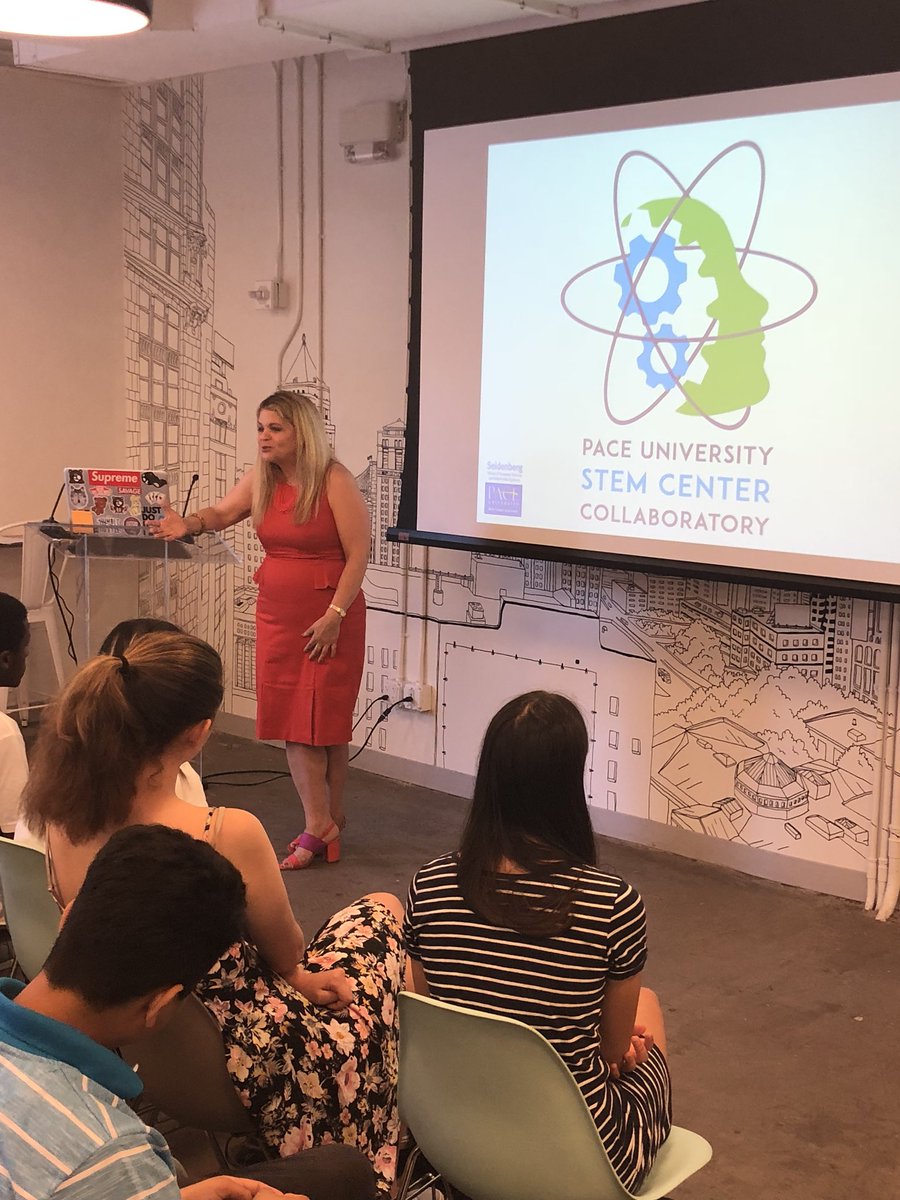JHHill's tweet photo. So great to have @paceprovost kicking off our #STEMcamp2018 capstone project presentations rendering the @BillionOyster at @LMHQ_NYC @pace_seidenberg https://t.co/KauEIqT4KZ