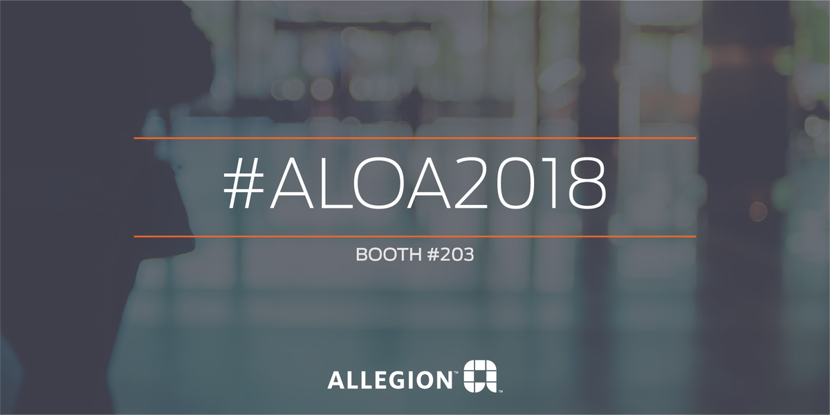 AllegionUS's tweet photo. Be sure to stop by Allegion booth #203 to learn more about our newest solutions! #ALOA2018 https://t.co/qqncLL0h0m