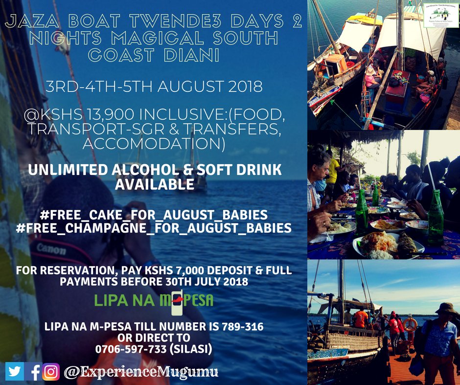 exprmugumu's tweet photo. JAZA BOAT TWENDE DOLPHIN SAFARI, SNORKELING, DEEP SEA DIVING, MARINE TOUR, WASINI ISLAND &amp; SAMPLE SEA FOOD WHILE TRADITIONAL DANCERS SHAKE THEIR WAISTS ENTERTAINING YOU TO THE FULLEST.
#FREE_CAKE_FOR_AUGUST_BABIES 
FOR INQUIRIES:
CALL/SMS/WHATS-APP 0706-597-733
#EXPERIENCEMUGUMU https://t.co/ExaO9wmWJU