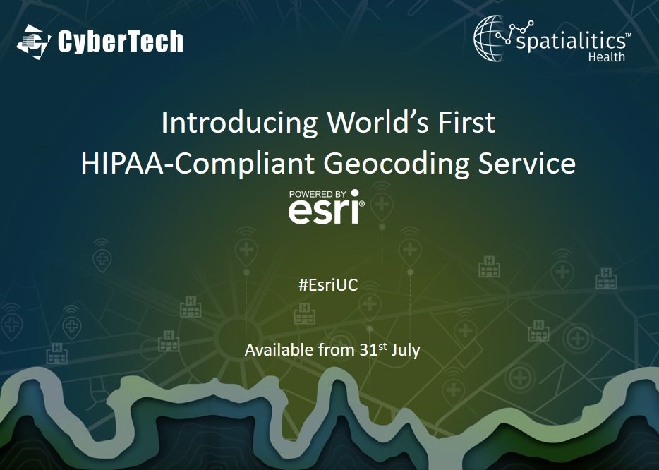 SpatialiticsLLC's tweet photo. Geo-enable your #healthcare data with Worldโs First #HIPAA-Compliant #Geocoding Service
#Spatialitics #Health #Spatial #Analytics #GIS #Maps #EsriUC #CyberTech https://t.co/r20w5VuW5L https://t.co/GW9baXsYZX
