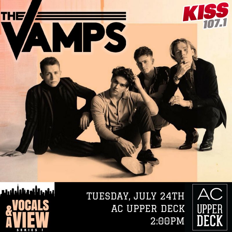 KISS107's tweet photo. 🚨🚨 Wanna hangout with @TheVampsband? 🚨🚨

We’re bringing #TheVamps to the AC Upper Deck in Downtown #Cincinnati for an EXCLUSIVE INVITE ONLY performance on Tuesday, July 24th!

Wanna be part of the first ever #VocalsAndAView?

RT this tweet for your chance to two passes! https://t.co/l6nFHPCF9K