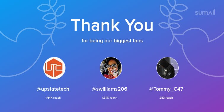 BenjaminKepner's tweet photo. Our biggest fans this week: @upstatetech, @swilliams206, @Tommy_C47. Thank you! via https://t.co/m90pX74Wcf https://t.co/EpchhjHuDZ