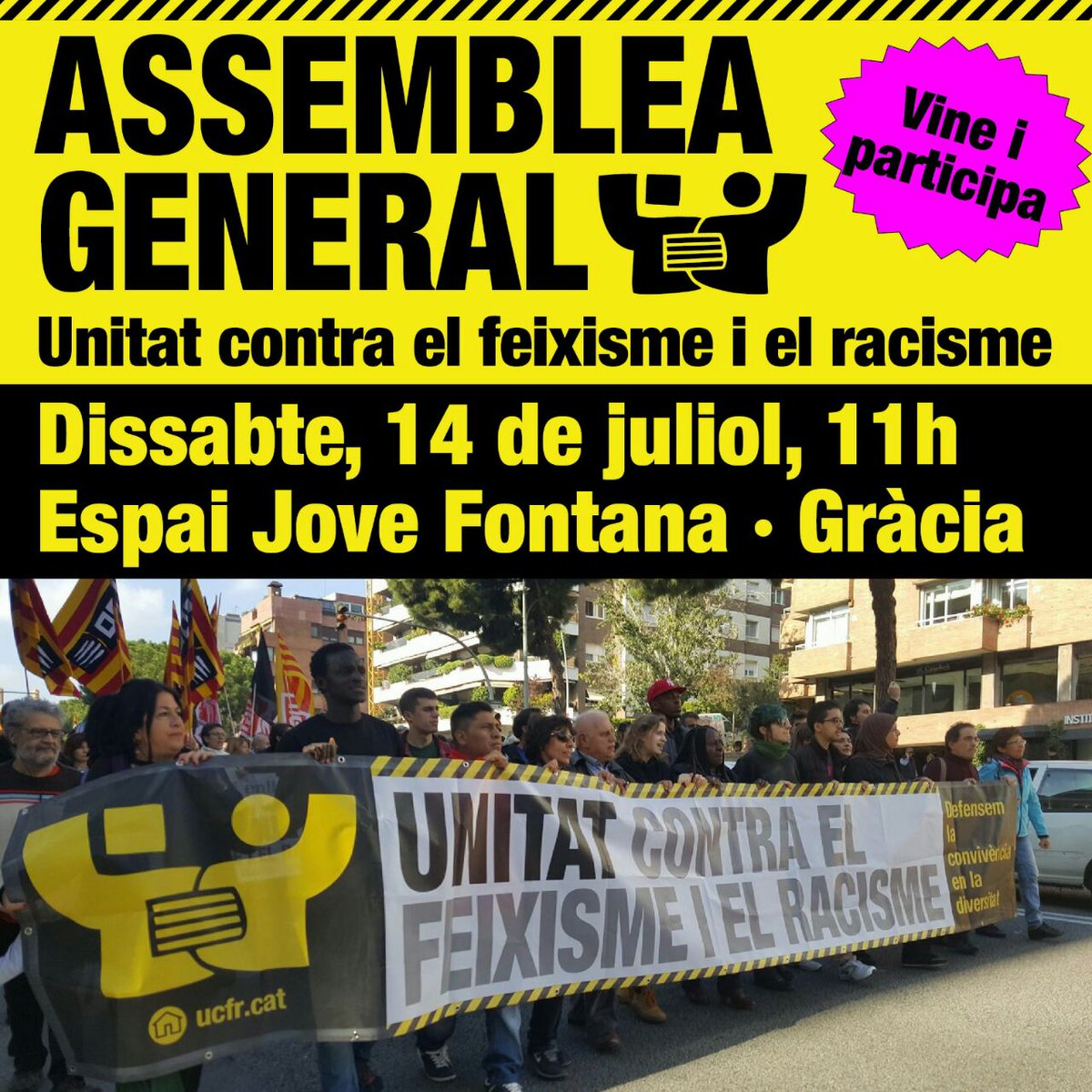 📍Demà dissabte, 14 de juliol, tenim ASSEMBLEA GENERAL 👩‍👩‍👦‍👦👨‍👩‍👧‍👦👨‍👨‍👦👩‍👩‍👧‍👦 d' @UnitatvsRacisme Unitat contra el Feixisme i el Racisme, a les  ⏰ 11 h a l' Espai Jove La Fontana. <M> Fontana
 📢 Vine i participa! goo.gl/maps/TqULDvFwZ…