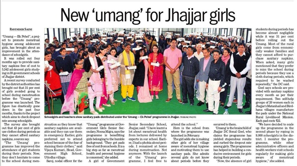 sonalgoelias's tweet photo. Proud of Kavita-member of SHG Jhajjar making sanitary napkins under ‘Umang ek pehel’ being felicitated by Hon’ble chief Minister under ‘Aur ek sudhaar’ programme..
#Menstrual hygiene #SSA #economic empowerment of women #HSRLM https://t.co/kVoyrNtqDA