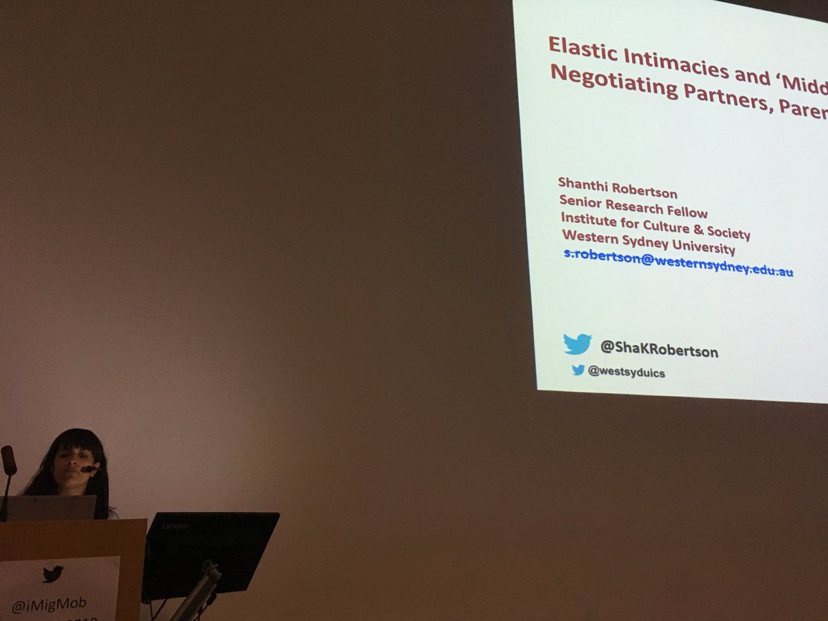 Kicking off our final session is <a href="/ShaKRobertson/">Shanthi Robertson</a> on elastic intimacies and middling Mobilities <a href="/iMigMob/">Migration Mobilities</a> #iMigMob2018