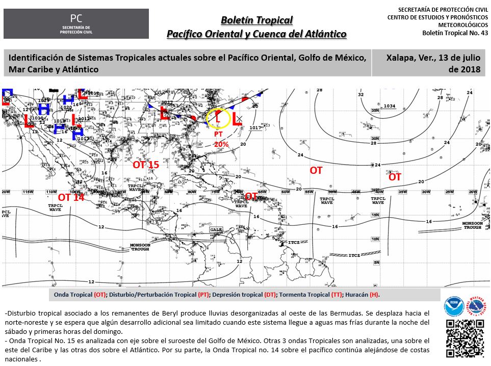 spcver's tweet photo. #BoletínTropical no. 43
- #OndaTropical no. 15 analizada al suroeste del Golfo de México
- 🌧️Remanentes de #Beryl produciendo lluvias al oeste de las Bermudas https://t.co/uYFqxLUmhO