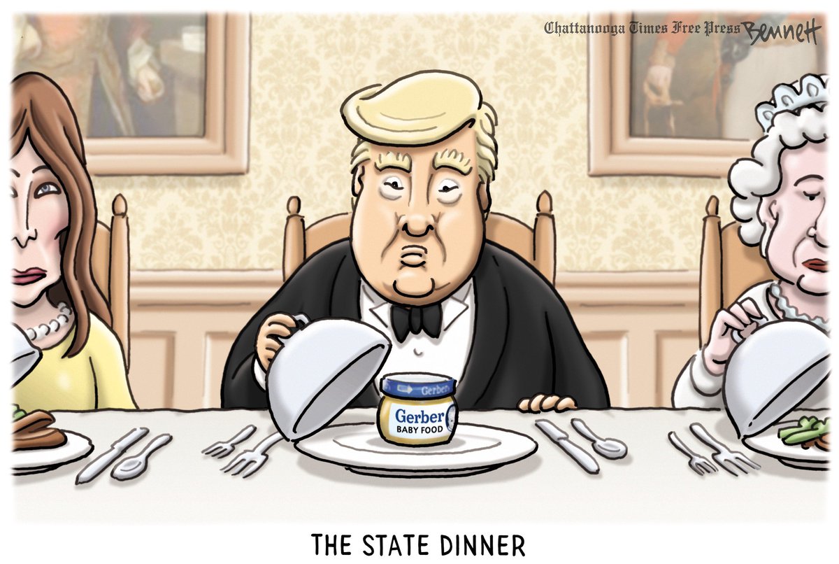 BennettCartoons's tweet photo. 7/13/2018- The State Dinner #Trump #QueenElizabeth #UKStateDinner #MelaniaTrump #TheresaMay https://t.co/2b0HRleiZp https://t.co/TDSHB7HQbs