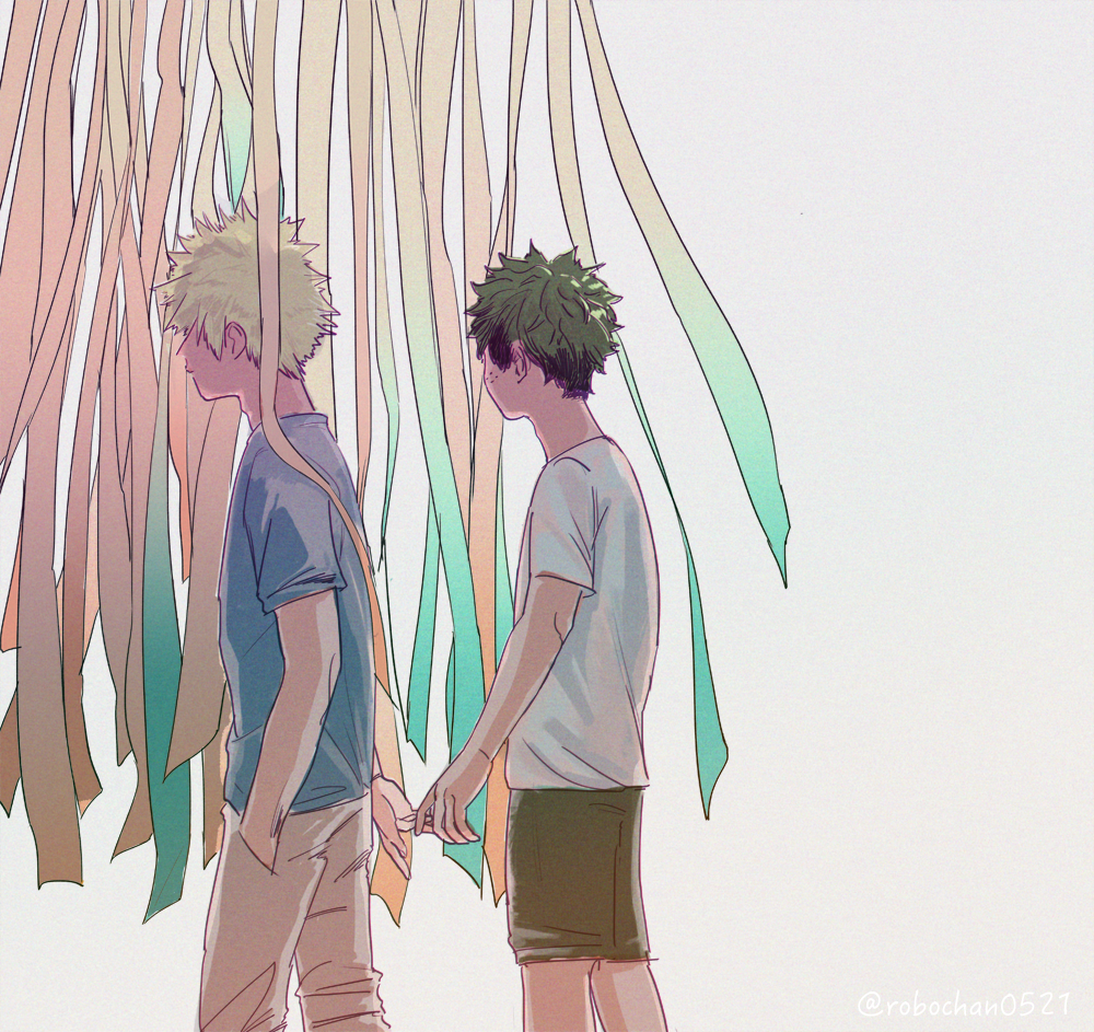 ろぼ新刊通販 勝デク版深夜のお絵描き一本勝負 お題 七夕 前回のお題 遅刻参加 七夕祭りで吹き流しに隠れて手を繋ぐ勝デク