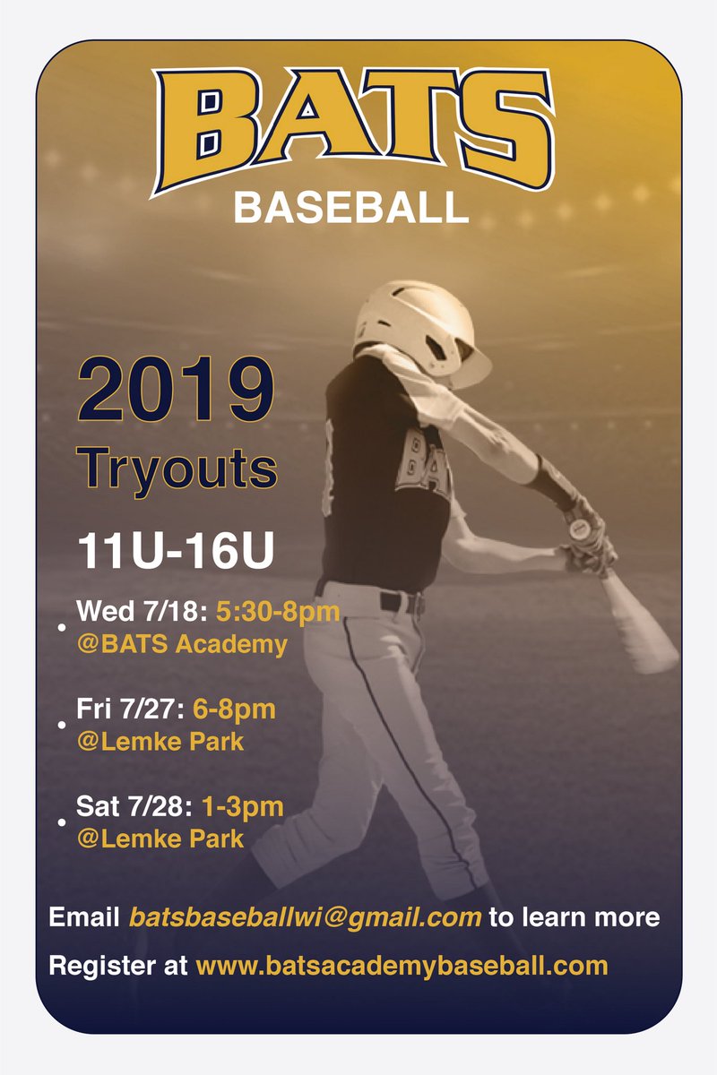 BatsBaseballWI's tweet image. B.A.T.S. Baseball Tryouts have been announced!