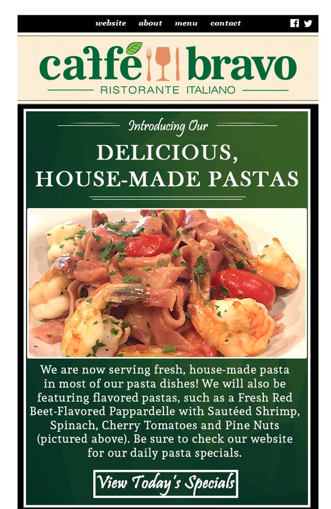 CaffeBravo's tweet photo. Give Our NEW House-Made Pastas a Twirl! https://t.co/CzlFzYqmij https://t.co/K0DQkl4c2T