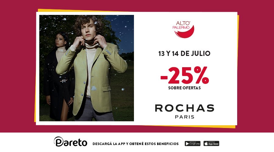 Este viernes y sábado no te pierdas un 25% de descuento en Rochas! 🎉 🎊
Descargá la <a href="/ParetoApp/">Pareto App</a> y empezá a disfrutar de increíbles beneficios!✨
paretopago.com.ar
Legales 👉 goo.gl/j7yu4y