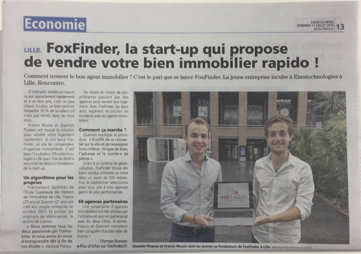 FoxFinderFR's tweet image. Merci à La Croix Du Nord pour cet article sur @FoxFinderFR à @euratechnologie !
#immobilier #comparateur #agenceimmo #immo #journalist #innovation #startup #agence #agent #Digital #annonces #vente #actu #Lille #tech