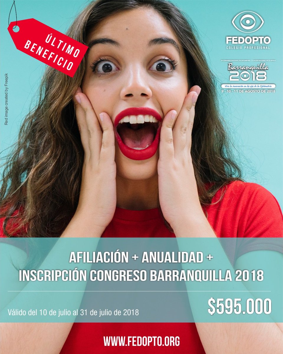 FedoptoOficial's tweet photo. ¿Aún no te has inscrito al congreso y quieres pertenecer al Colegio Federación Colombiana de Optómetras Fedopto? ¡Aprovecha este beneficio!
Inscríbete aquí: https://t.co/2uusNLnDfm Más información con la seccional o capítulo de tu ciudad o región: https://t.co/6OBuM26AcB https://t.co/H4FuVjdcP0