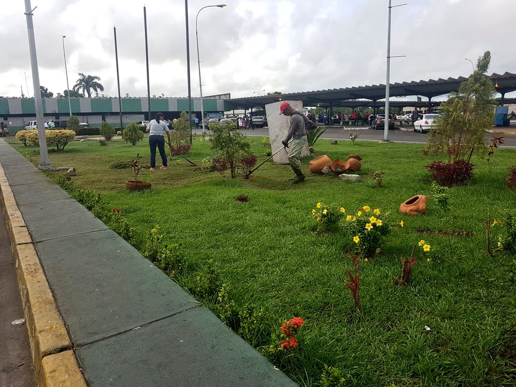 #Ahora personal de mantenimiento y servicios generales en desmalezamiento de la plaza central de nuestro terminal terrestre @AlcaldiaDHeres <a href="/comandosergioh/">Sergio Hernandez</a> <a href="/DinformacionH/">Información Heres</a> @TransporteGobVe