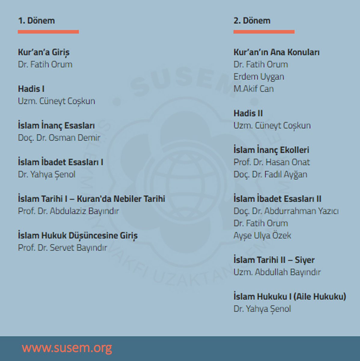 SUSEM 1. ve 2. dönem derslerimize gözattınız mı? Derslerimiz 10 Ekim'de başlıyor! Detaylı bilgi ve kayıt için: susem.org 

#Susem #İslam #Din #Ders #Ekim