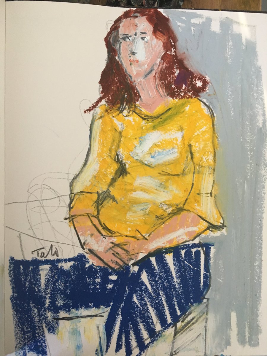 Anipo's tweet photo. Claudia in my sketchbook with Oil_Pastels 
#sketchbook #Oil_Pastels #Sennelier #Figure_drawing https://t.co/h8g6Mdqenk