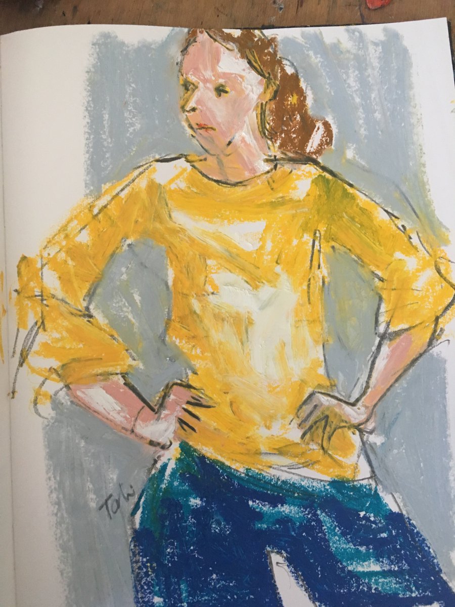 Anipo's tweet photo. Claudia in my sketchbook with Oil_Pastels 
#sketchbook #Oil_Pastels #Sennelier #Figure_drawing https://t.co/h8g6Mdqenk