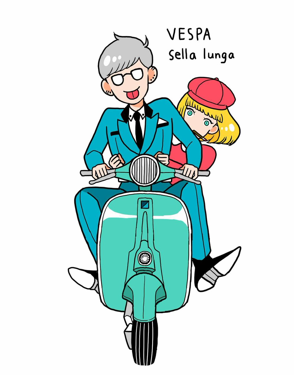 1girl 1boy blonde hair ground vehicle hat glasses motor vehicle  illustration images