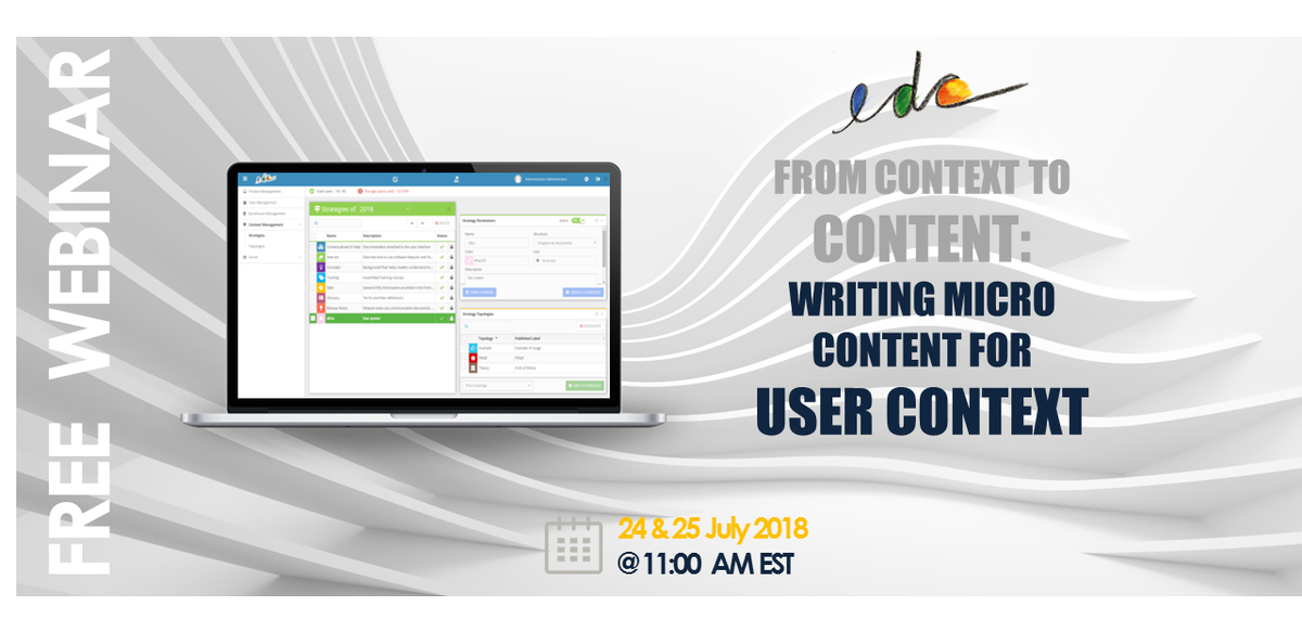 edc_software's tweet image. | FREE WEBINAR | In this 2-day webinar series, we&apos;ll talk about the relationship between context and content and how to write micro-content for dynamic user context. 
24 &amp;amp; 25 July @ 11:00 am EST 
Register : lnkd.in/dfY7zhM
#easydoccontents #software #webinar