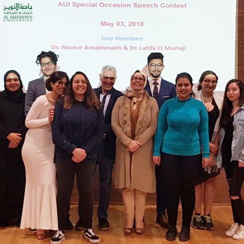 AlAkhawayn's tweet photo. SHSS organized a Speech Contest, sponsored by New York Cherry Hill Gourmet. Inc. The winners donated their prize to the Embassy of #Palestine in support of children in Palestine. #GoAUI https://t.co/yIxUMwc4W1
