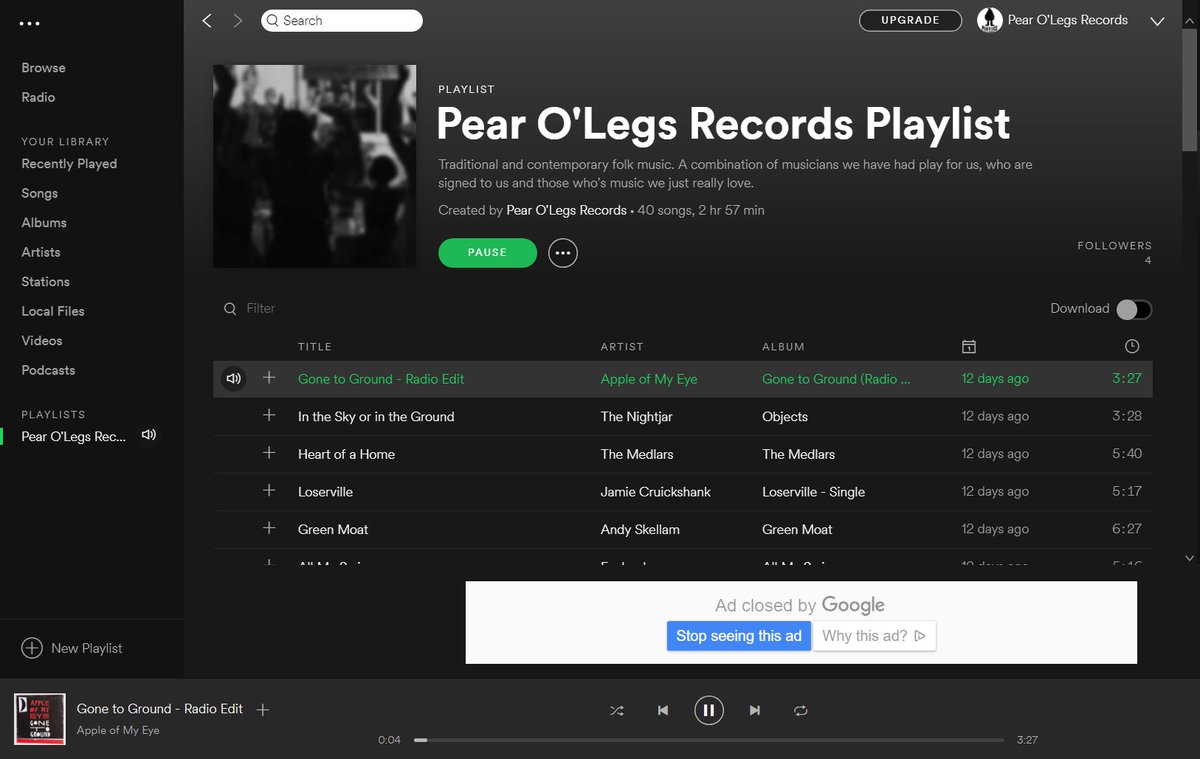 Pear O’Legs Records (@pearolegs) on Twitter photo We've made a POLR <a href="/Spotify/">Spotify</a> playlist!
It's all the great bands who've played for us, signed bands + those whose music we just really love
Includes @appleofmyfolk <a href="/Nightjar_Music/">The Nightjar</a> <a href="/TheMedlars/">The Medlars</a> @jamiecruick to name a few
Have a listen, we think you'll love it!
open.spotify.com/user/pm26d7481… We've made a POLR <a href="/Spotify/">Spotify</a> playlist!
It's all the great bands who've played for us, signed bands + those whose music we just really love
Includes @appleofmyfolk <a href="/Nightjar_Music/">The Nightjar</a> <a href="/TheMedlars/">The Medlars</a> @jamiecruick to name a few
Have a listen, we think you'll love it!
open.spotify.com/user/pm26d7481…