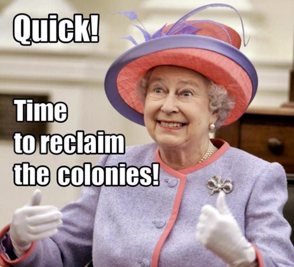 TheMominatrixx's tweet photo. Take us back, Ma’am... we’re ready.
Instead of #Brexit, you can #AnnexIt & #TakeBackTheColonies!
#MakeAmericaBritianAgain #TrumpBabyBlimp #FridayFeeling #TrumpUKvisit @realDonaldTrump @POTUS @FLOTUS @VP @GOP https://t.co/Oj1nBeD6aN