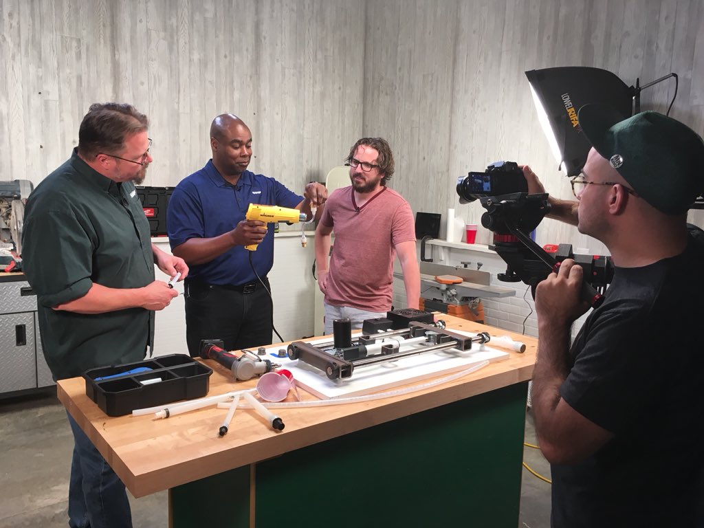 UponorBliss's tweet photo. @Family_Handyman studios with @WesSisco filming @uponor #PEX pipe and #ProPEX fittings for their upcoming “Stuff We Love” series. #weloveuponorpex https://t.co/ZmgHdiNm6V