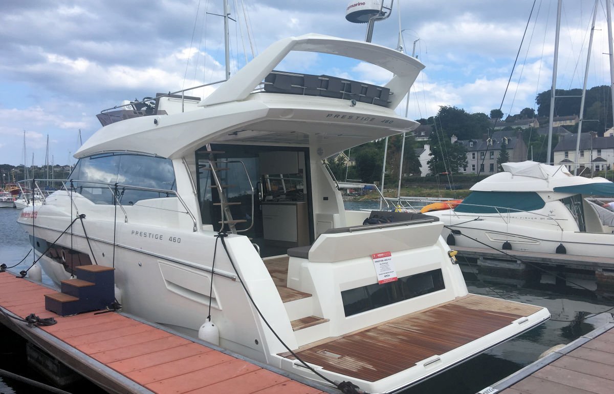 mgmboats's tweet photo. We took our new Prestige 460 Fly to Crosshaven for Volvo Cork Week and it is now available for viewing by appointment. More info here https://t.co/lN7bktHsWd @corkweektweet #VCW18 #prestigeyachts #prestige460 #volvoips #joystickdocking #volvopenta https://t.co/ruditE7Dum