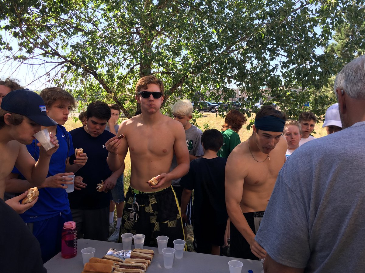 CoachNise's tweet photo. It was a success! #TRFootball first ever hot dog eating contest in the books. Congrats to @Noahsark_trhs for bringing home the W! @HebrewNational you want to sponsor us next year? @joeyjaws https://t.co/MywPctXOMH
