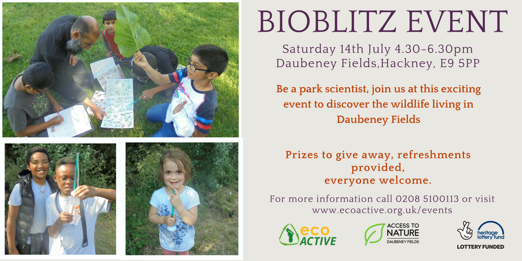 daubeneynature's tweet photo. It's time for the Daubeney Fields Bioblitz again. More prizes to give away, wildlife to be found and fun to be had. See you there Saturday 14th July 4.30-6.30pm in Daubeney Fields
@Daubeneyfields @ecoACTIVE_UK  @HLFLondon @10xGreener @greenerhackney @LondonNPC https://t.co/PIcvNKr8mN