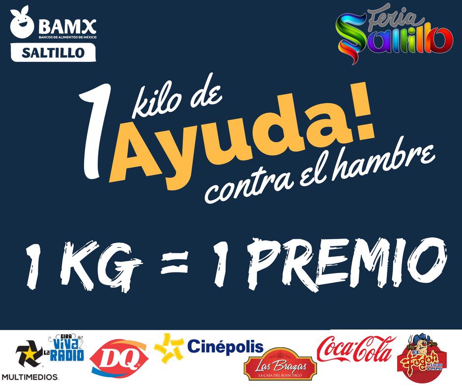 Hoy arrancamos esta gran colecta, la cual esperamos recolectar más de 4 toneladas de alimento no perecedero. Lleva tu kg de ayuda a <a href="/feria_saltillo/">Feria Saltillo</a>. Te esperamos!!!! #Viernes13 #Alimentacion #apoyo
