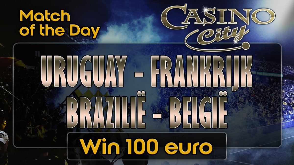 Kijk de ontknoping van het WK bij Casino City en speel gratis mee met het #MatchOfTheDay #WKpoule spel tijdens de kwartfinales! ⚽⚽
Vandaag 2 rondes:
16:00 🇺🇾 - 🇫🇷 
20:00 🇧🇷 - 🇧🇪
Beschikbaar in al onze vestigingen voor onze spelende gasten.