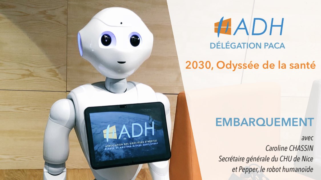 gauthierpro's tweet photo. #ADHpaca | @ChassinCaroline et le robot humanoïde #Pepper lancent la journée de formation de l’@AdhPaca « 2030, Odyssée de la santé » sur les #technologies innovantes, le parcours #patient, le #territoire, l’#IntelligenceArtificielle en présence des @EDH_CClaudel et @EDH_Camus. https://t.co/duPBA3Jrjw