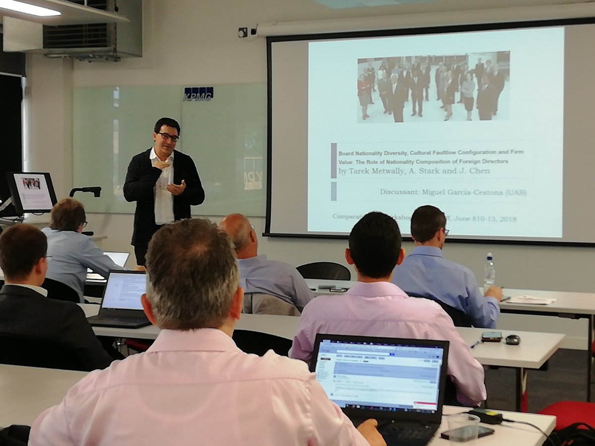 nsalcedoz's tweet photo. Prof. Miguel A. García-Cestona as session chair and discussant of research paper at Comparative Corporate Governance Workshop - Cardiff University, June 10th-13th, @DEMOPhD in @cardiffuni #CorpGov #BoardsofDirectors #CGEUI https://t.co/Sek2XvCsf6 https://t.co/JlYpBVyNar