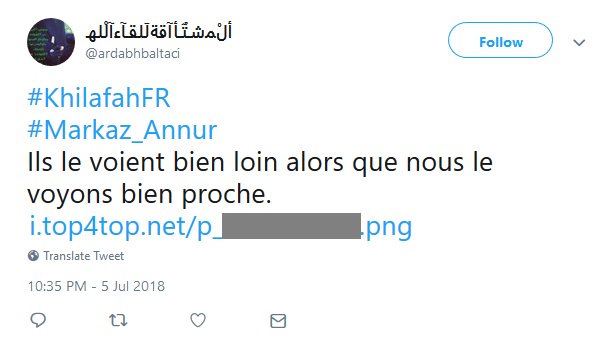 Ctrlsec_FR's tweet image. Propagande #DAESH en  🇫🇷 &amp;gt;&amp;gt;&amp;gt; 🚮

🎯 
ID&amp;gt; 

@TwitterSupport @TwitterFrance
#Ctrlsec #targets #ISIS #opiceisis