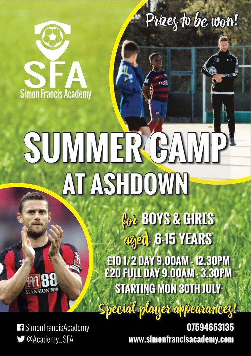 ***SIMON FRANCIS ACADEMY SUMMER SOCCER SCHOOLS***

Come and join #SFA this summer! 
Where better to be to spend the summer when football came home? 

To book contact Head Coach Jack on:

jack.sfa@outlook.com
⚽️👏🏼