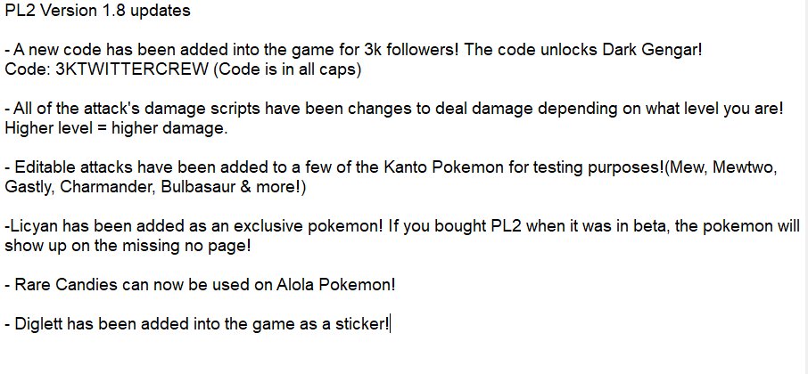 Beastakip On Twitter This Weeks Update Is Out For Pl2 We Also Hit 3k Twitter Followers So I Dropped A New Code Into The Game Code 3ktwittercrew Play Pl2 Here Https T Co Uybgsk38lp Https T Co 8xodyldnqj - new game pokemon legends 2 roblox