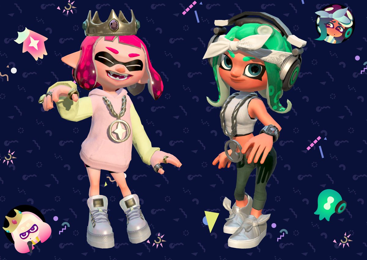 Splatoon スプラトゥーン また ヒメやイイダと一緒に2ショット写真を撮ることができる ヒメとイイダは ステージ衣装と私服を選択可能だ 撮影のシチュエーションは 普段はハイカラスクエアのみだが フェス開催中に限り ステージに上って撮影する