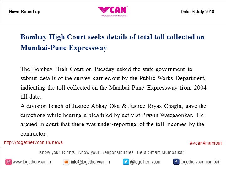 Retweeted TogetherVCAN (@Together_VCAN):

#BombayHighCourt seeks details of total toll collected on Mumbai-Pune Expressway

Click here to read more:
togethervcan.in/news/bombay-hi…

#vcan4mumbai