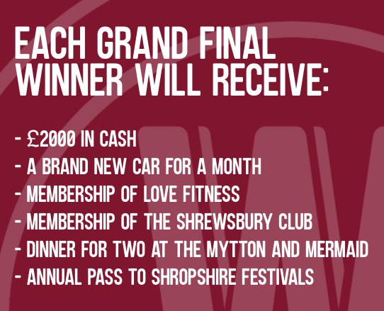 Look at all these amazing prizes YOU could win by getting involved with our challenge to find THE Shropshire Lad and Shropshire Lass! 
Don't miss out, the winner will be announced at Shropshire Oktoberfest! 

#challenge #shropshire #shropshirelad #shropshirelass