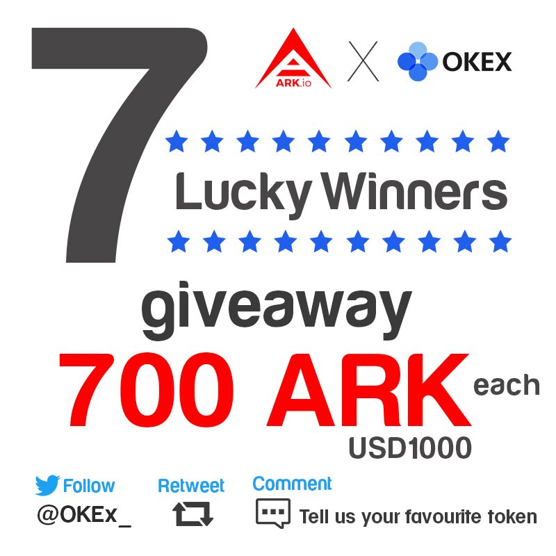💰 ARK x OKEx Giveaway!

🏆 ~$1K USD worth of ARK for EACH winner. 

SEVEN lucky followers to be drawn on Jul 12!

🎲 How to Play

1. Follow @OKEx_
2. Retweet
3. Comment below and tell us your favourite token!