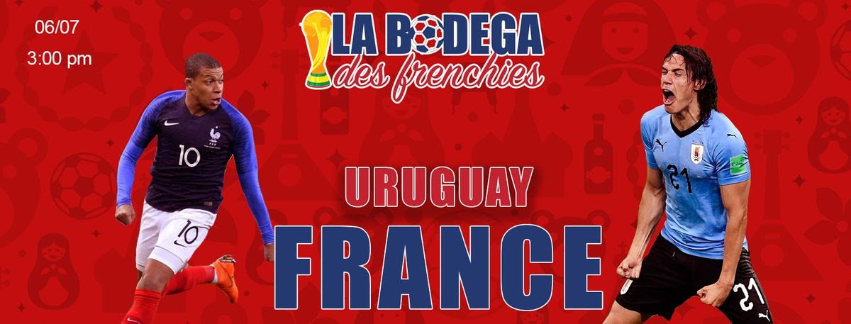PENDANT LE MATCH #FRAURU 
- Tombola (diner pour 2 à La Ferme, bouteille de vin, accès VIP)

- Menu à la française (viennoiseries, charcuterie et fromage) 

- 3 écrans HD 

- Maquillage aux couleurs de la France 

- Ambiance 100% garantie! 

- DJ français aux platines!