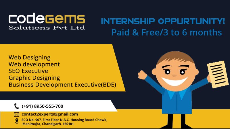 CodegemsS's tweet photo. #codegems
#codegemssolutions
#ItCompanyinChangiragh
Codegems Solutions is located in Chandigarh since 2014. We are highly skilled in website design, website Development,
 Digital Marketing, Mobile App, Graphics design. https://t.co/SwSgtw8lTV