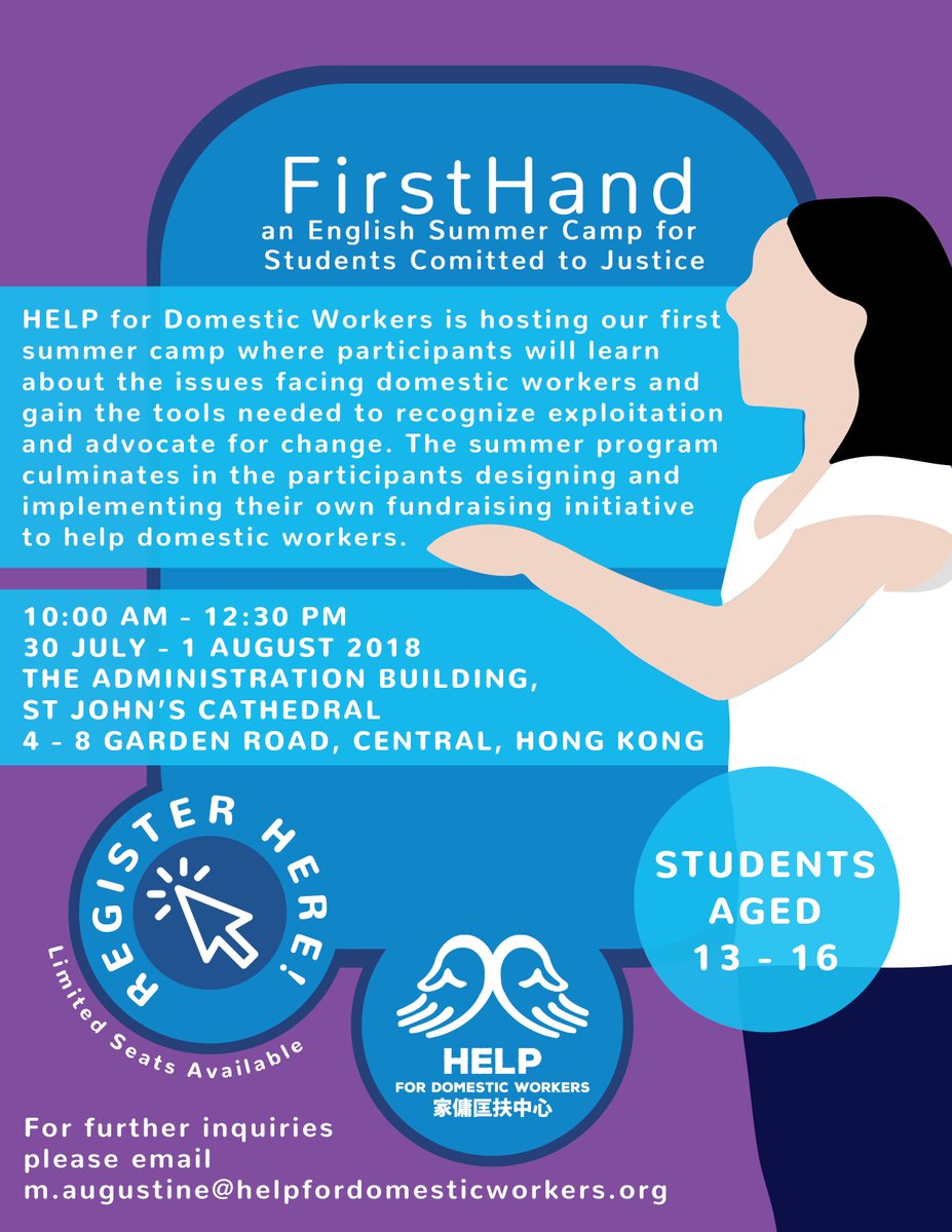 Aged 13-16, then join us for our first summer camp! 
Register here: helpfordomesticworkers.org/en/firsthand-h…