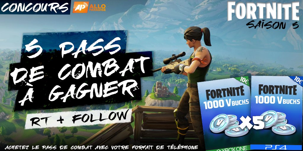 alloparadise's tweet photo. Démarrez la saison 5 de #Fortnite avec le passe de combat en poche grâce à notre jeu #Concours 

5⃣  passes de combat à gagner 🔥

Pour participer : 

➡ #FOLLOW @alloparadise 
➡ #RT ce tweet

Tirage au sort : mercredi 11 juillet 🍀 https://t.co/MQOGbCf9y5