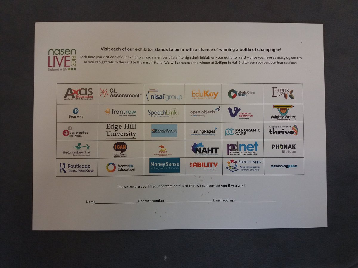 nasen_org's tweet image. Information for all delegates attending #nasenLive today: Please pick up a passport card and get your card signed by each exhibitor stand to be in with a chance of winning a bottle of champagne! 🍾😊 #challenge #SENDconference